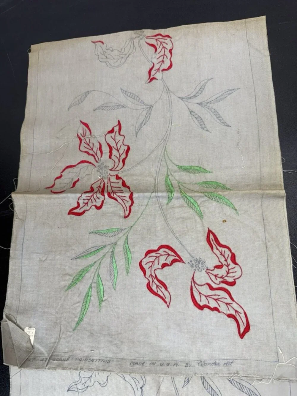 Set If 2 Vintage Embroidery WonderArt Dresser Table Scarf Runners “Poinsettias”